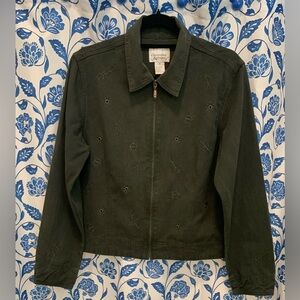 Christopher Banks Women’s Black Faded Fall Acorn Embroidered Medium Jean Jacket